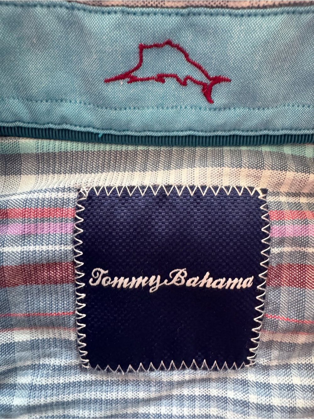 Tommy Bahama Turquoise & Blue Plaid Button-Down Shirt - Picture 7 of 7